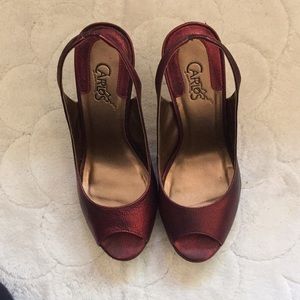 Carols Elise Red Metallic platform heels size 5.5